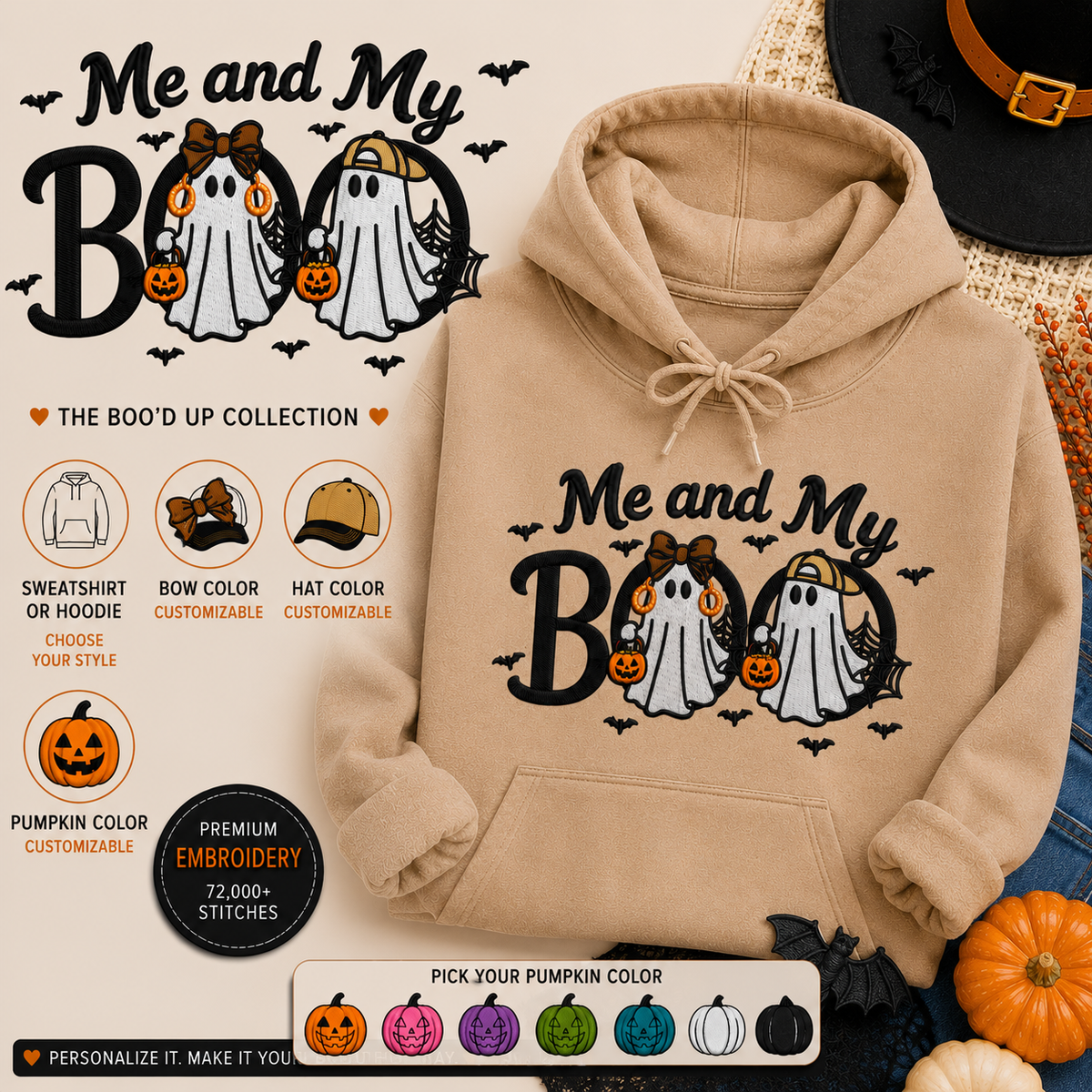 Me and My Boo Embroidered Sweatshirt & Hoodie