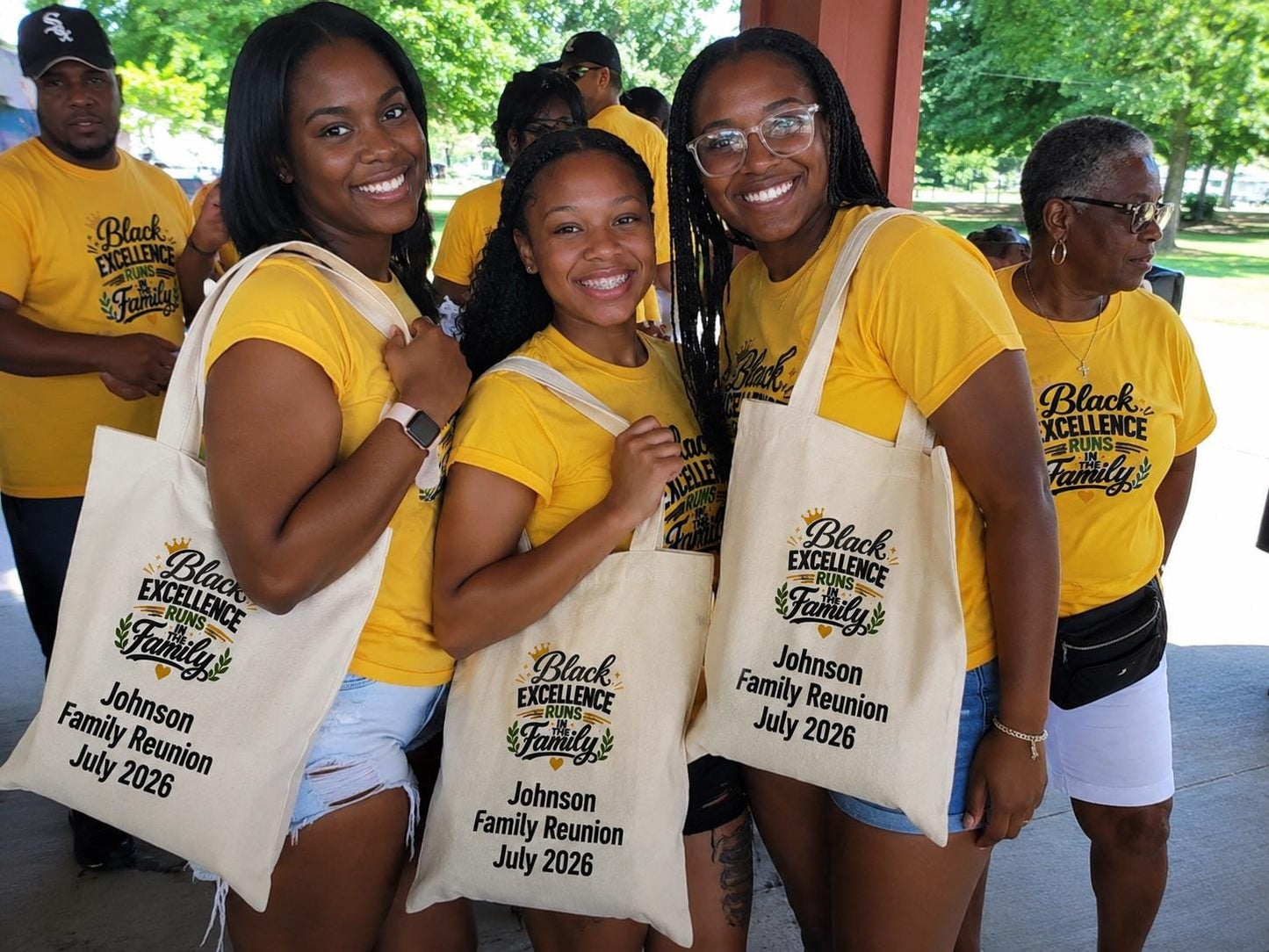 Personalized Family Reunion Tote Bag, Black Excellence Runs in the Family Tote, Custom Reunion Gift Bag