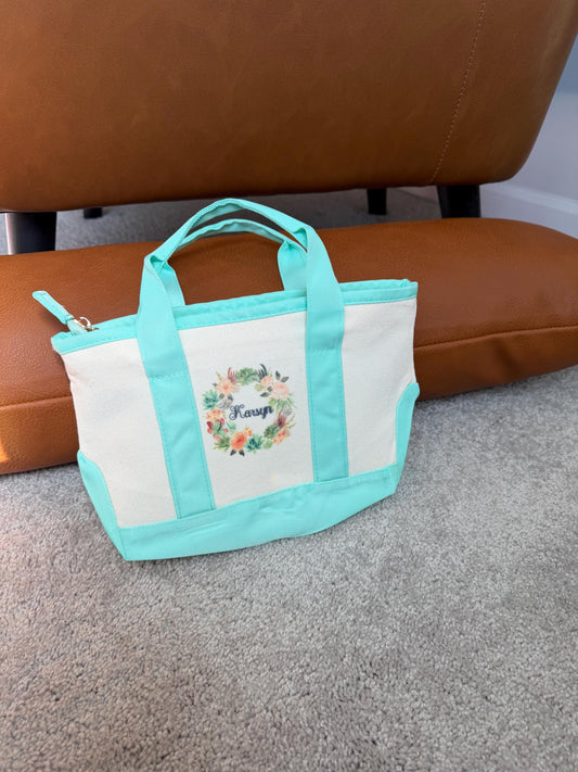 Personalized Canvas Tote, Floral Wreath