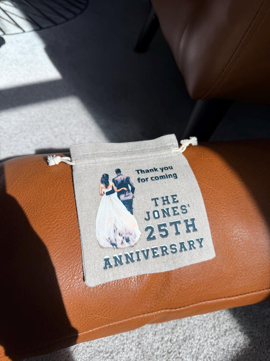Thank you Anniversary Personalized Favor Bags, 100% Cotton Drawstring Pouches