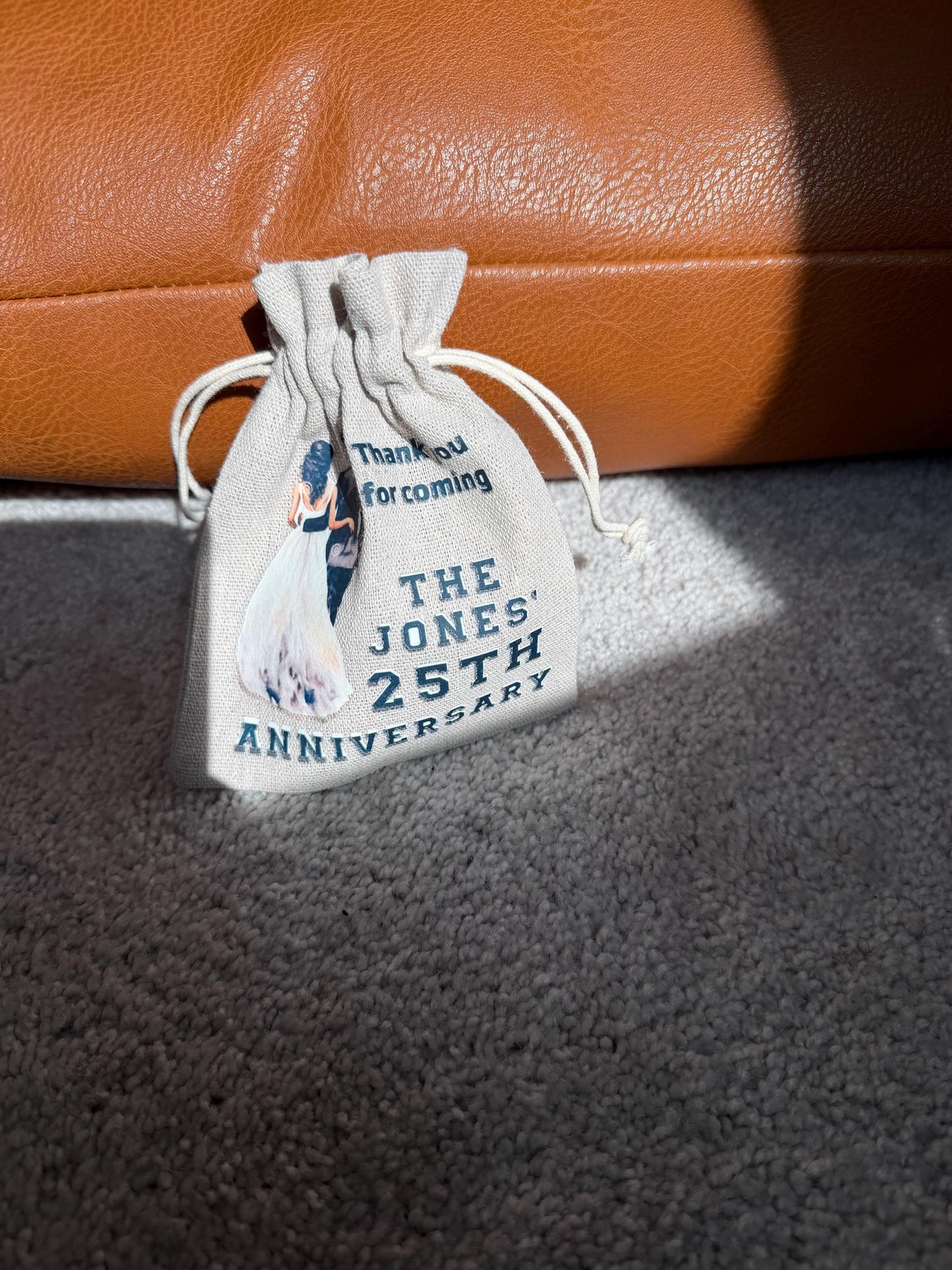 Thank you Anniversary Personalized Favor Bags, 100% Cotton Drawstring Pouches