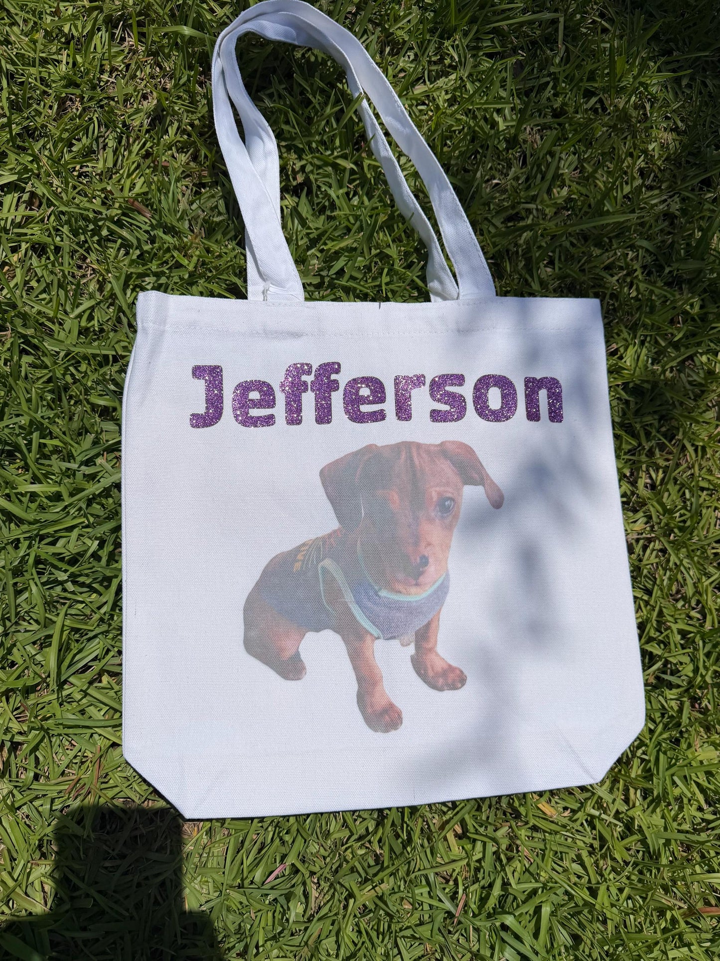 Pet Name and picture Glitter Personalized Canvas Tote