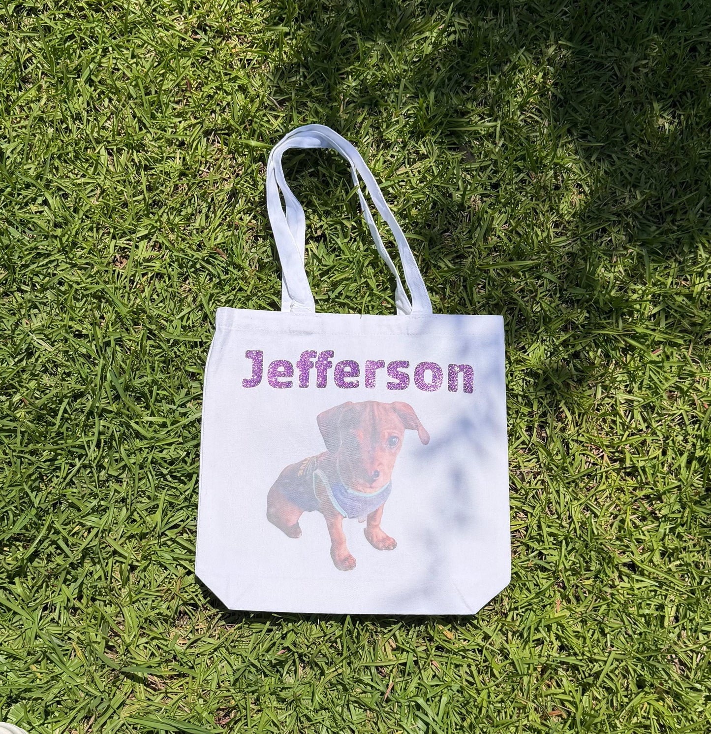 Pet Name and picture Glitter Personalized Canvas Tote