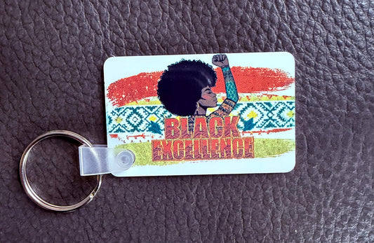 Black Excellence Metal Keychain, Personalizable