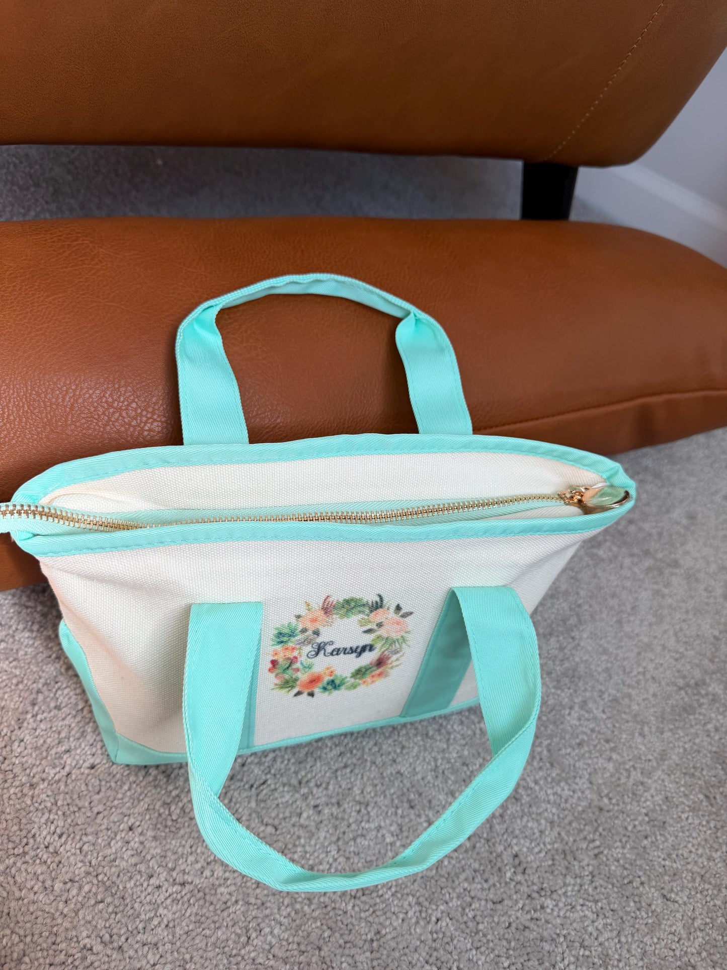Personalized Canvas Tote, Floral Wreath