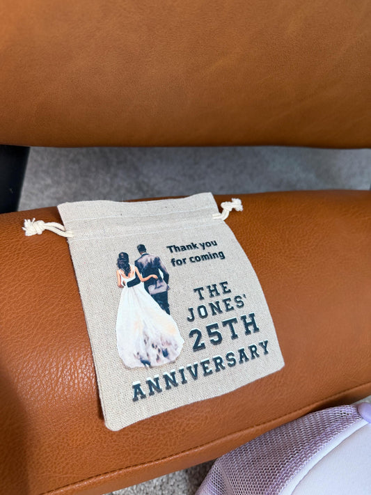 Thank you Anniversary Personalized Favor Bags, 100% Cotton Drawstring Pouches