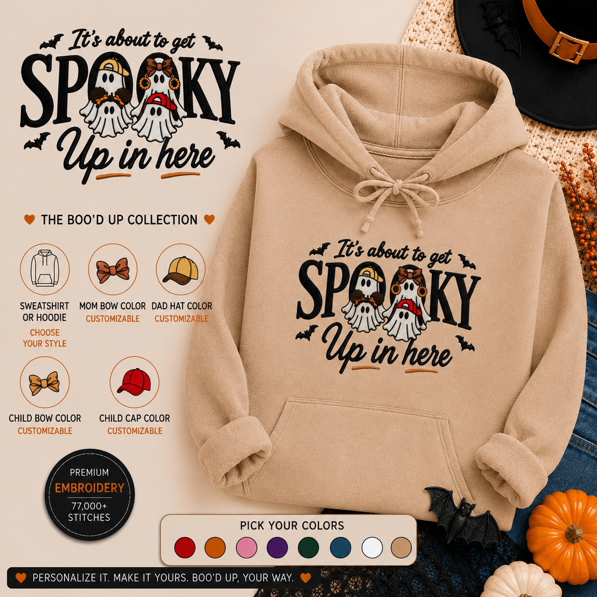 Spooky Family Embroidered Sweatshirt & Hoodie
