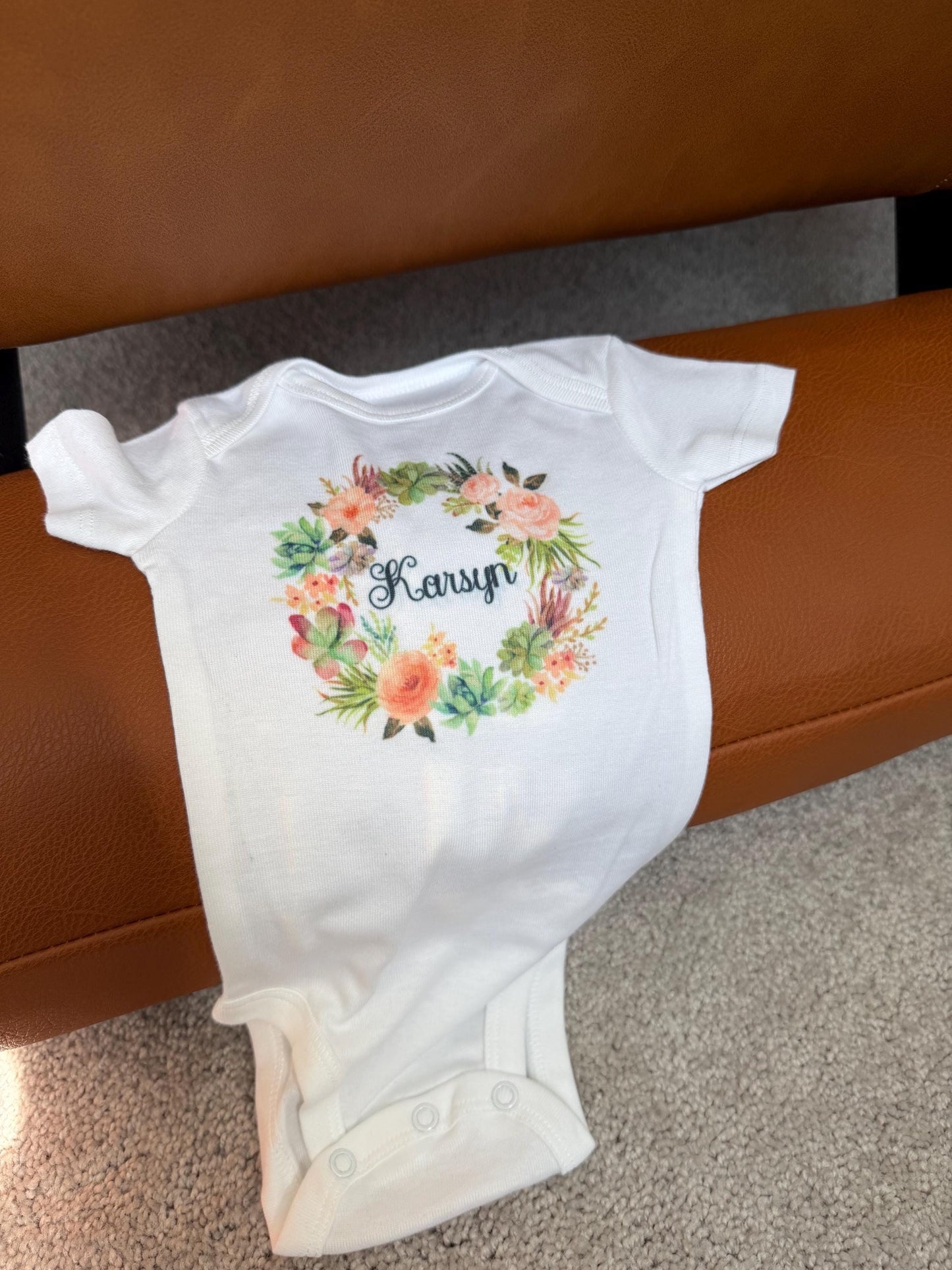 Flower wreath Baby Onesie, Personalized