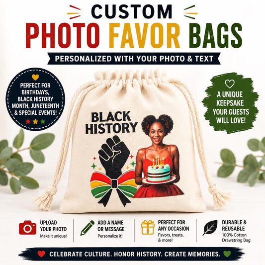 Personalized Black History Party Favor Bags | Custom Photo Favor Bags | Black Excellence Gift Bags | Birthday Party Favors