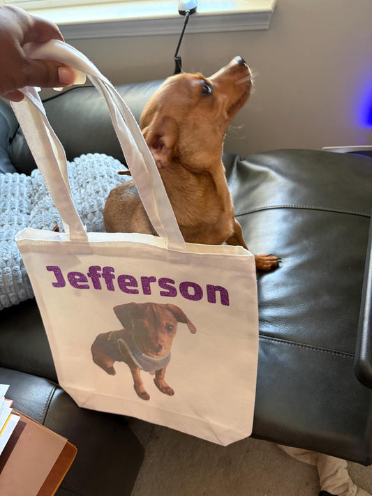Pet Name and picture Glitter Personalized Canvas Tote