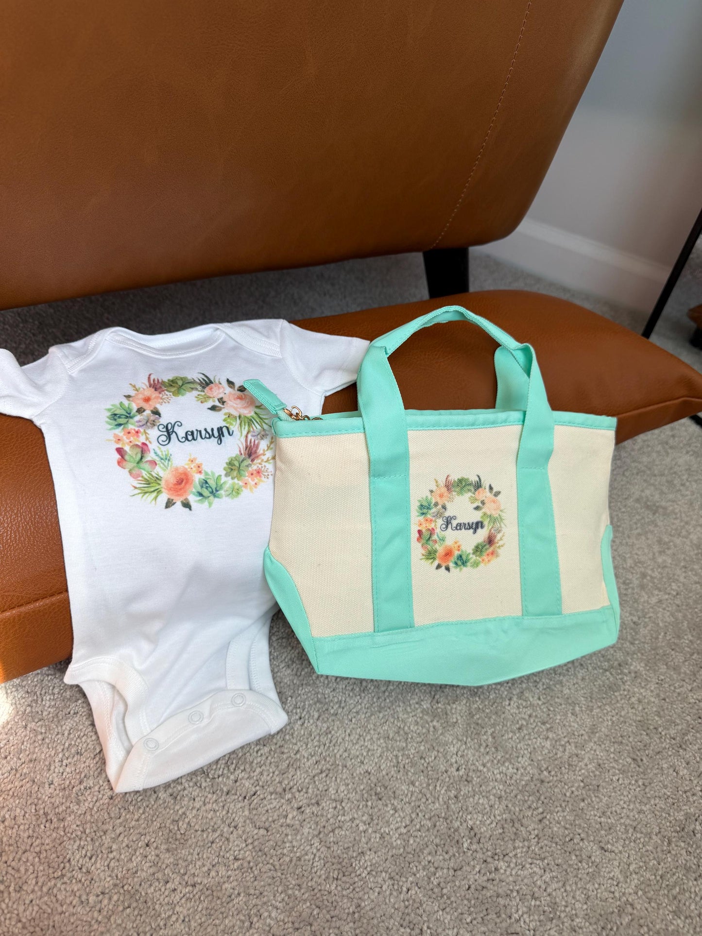 Personalized Canvas Tote, Floral Wreath