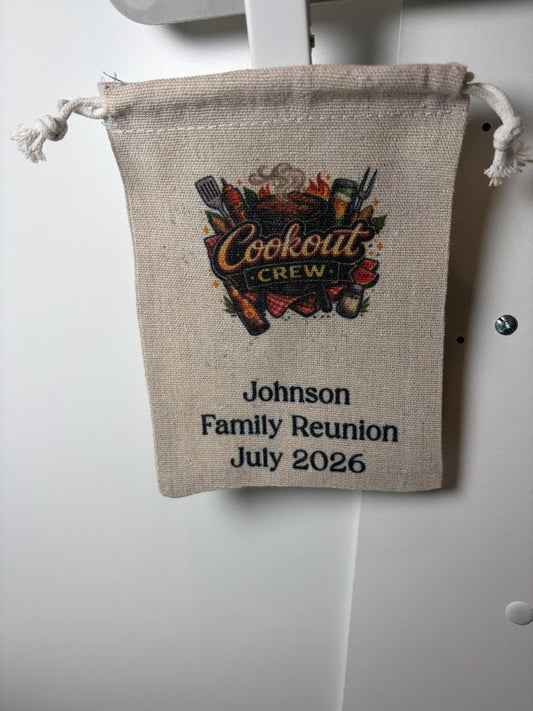 Personalized Cookout Crew Family Reunion Favor Bags, Custom Reunion Party Favors, BBQ Reunion Gift Bags
