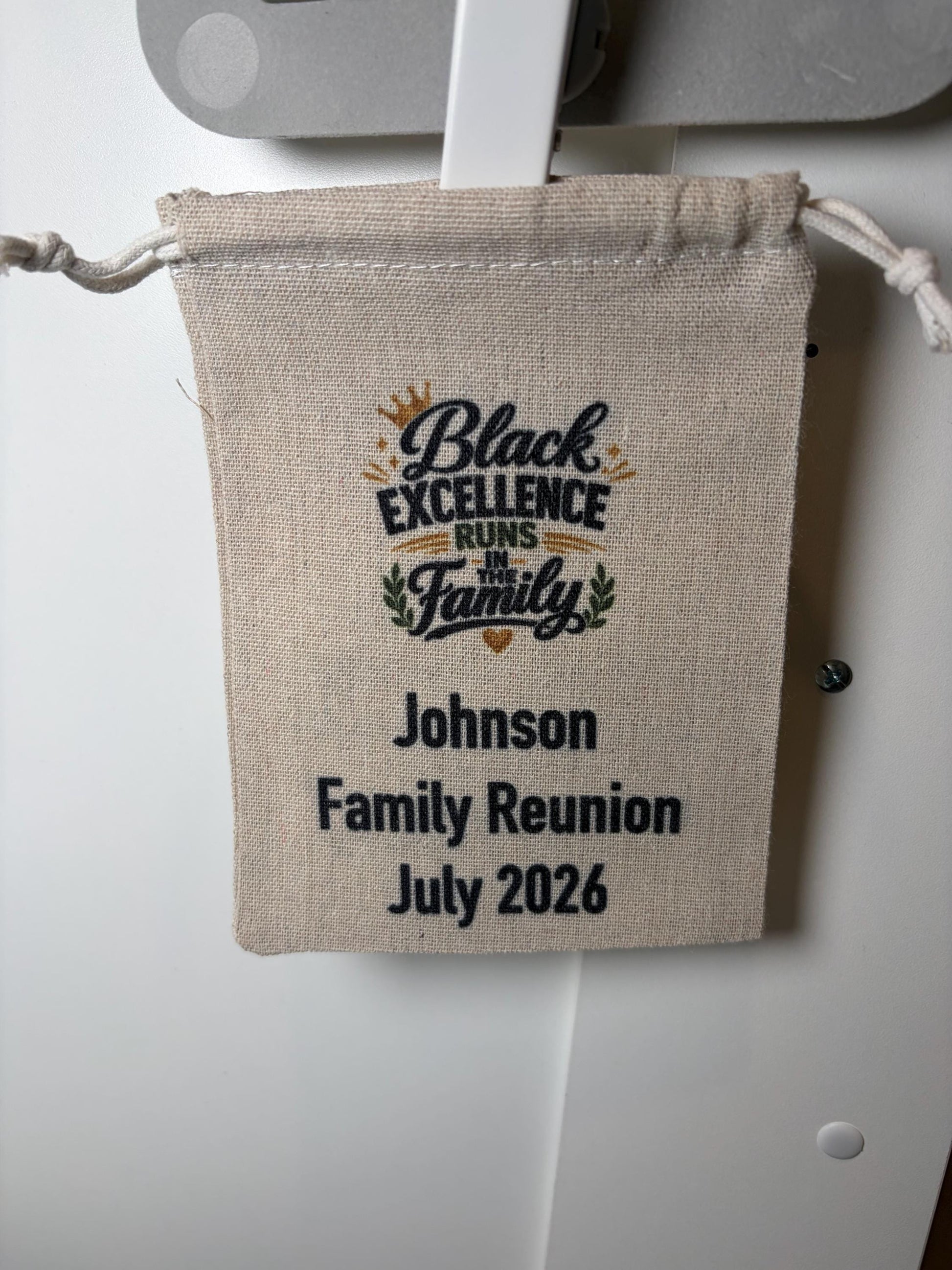 Black Excellence Family Reunion Favor Bags, Personalized Reunion Party Favors, Custom Drawstring Gift Bags