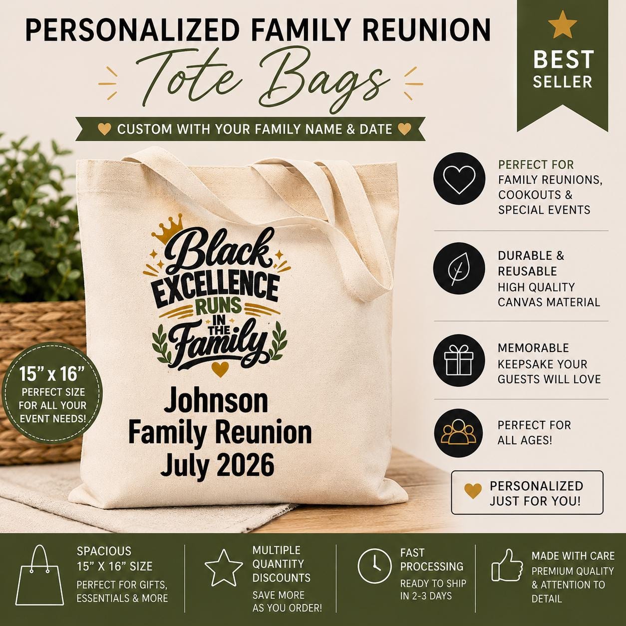 Personalized Family Reunion Tote Bag, Black Excellence Runs in the Family Tote, Custom Reunion Gift Bag