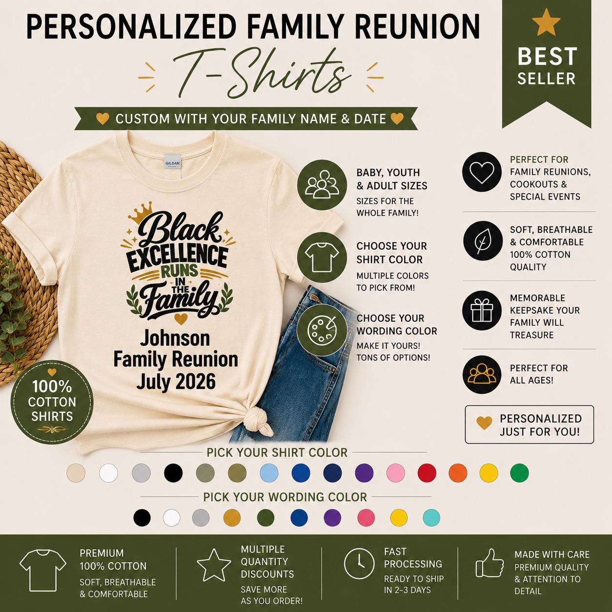 Personalized Family Reunion Shirt, Black Excellence Runs in the Family, Custom Reunion Shirts