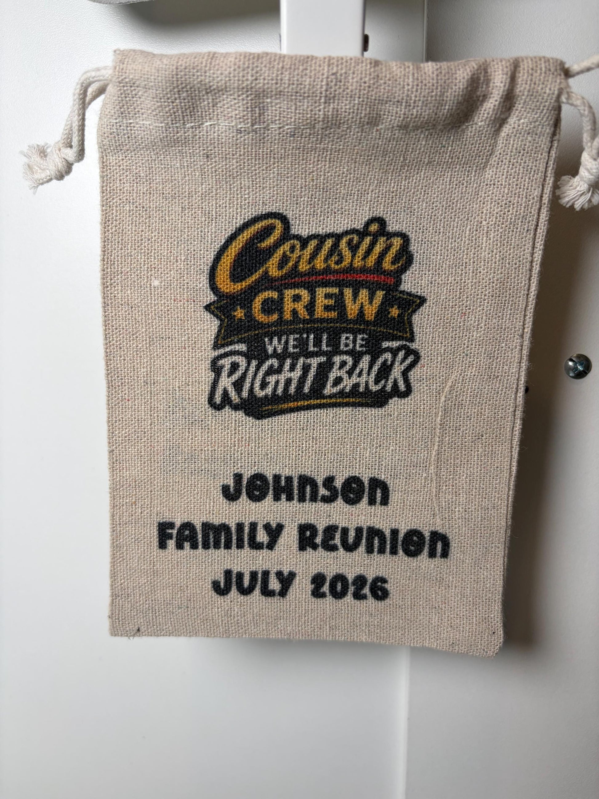 Cousin Crew Family Reunion Favor Bags, Personalized Reunion Party Favors, Custom Drawstring Gift Bags